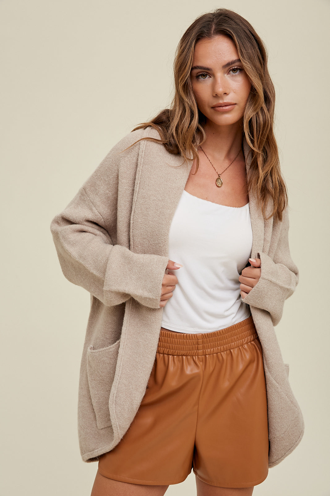 Light Mocha Oversized Shawl Cardigan