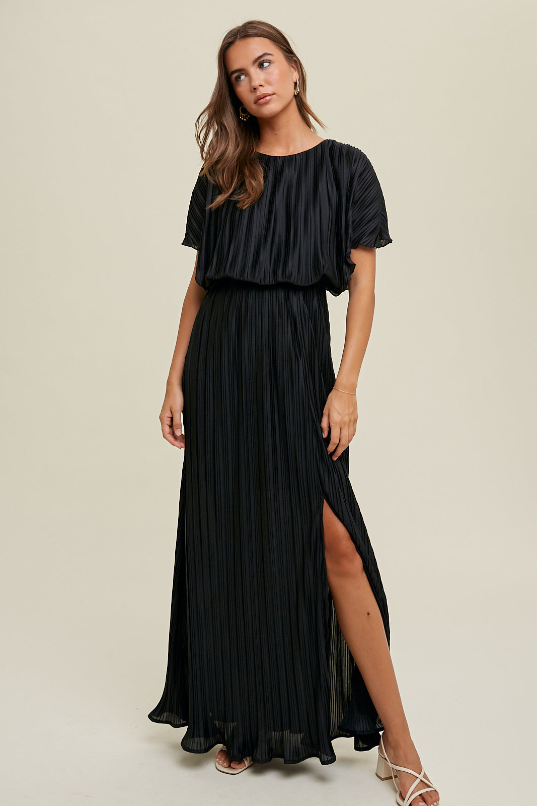 Black Pleated Maxi Dress
