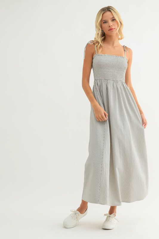 Ecru Striped Maxi Dress