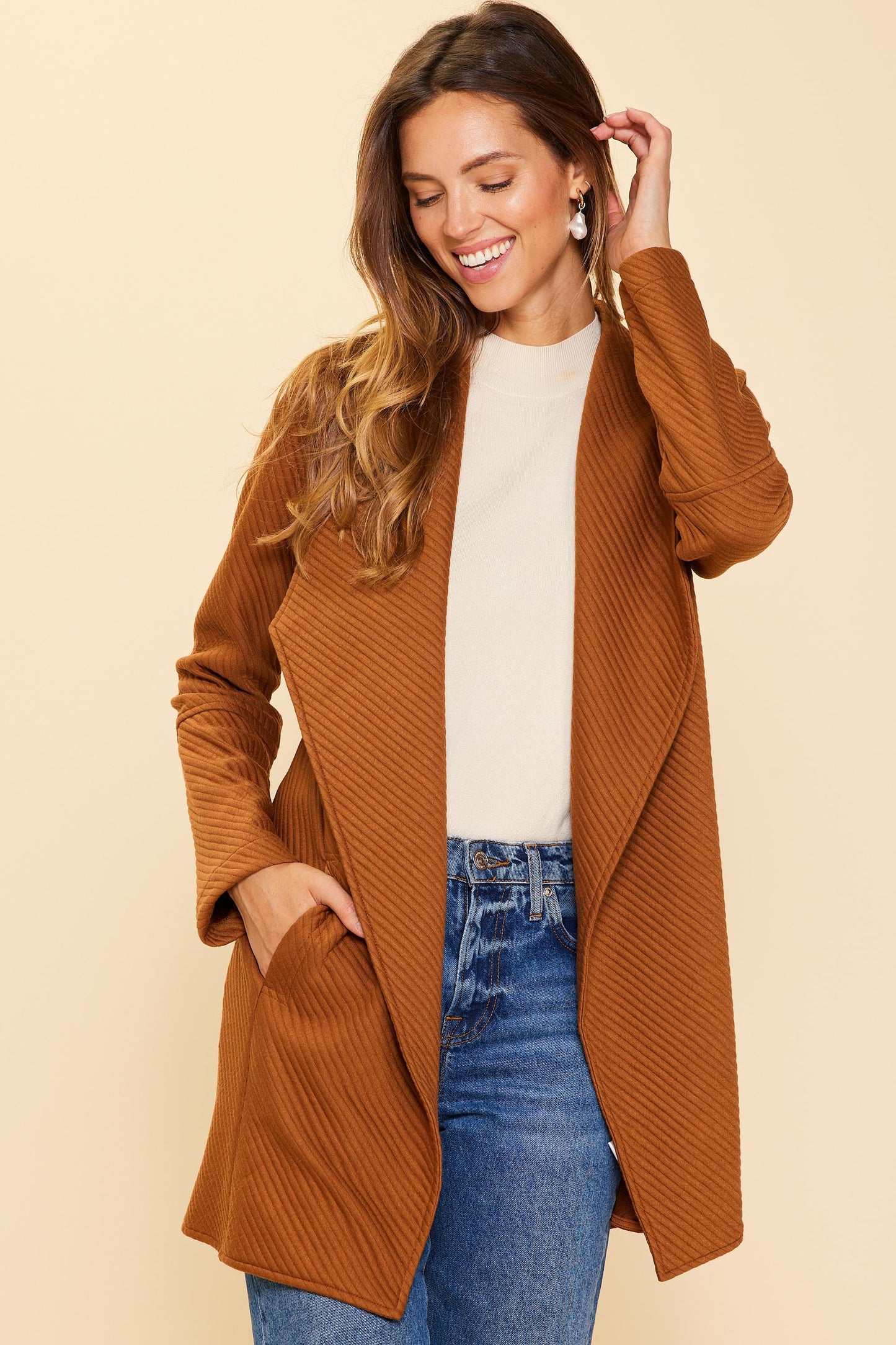 Camel Quilted Cardigan