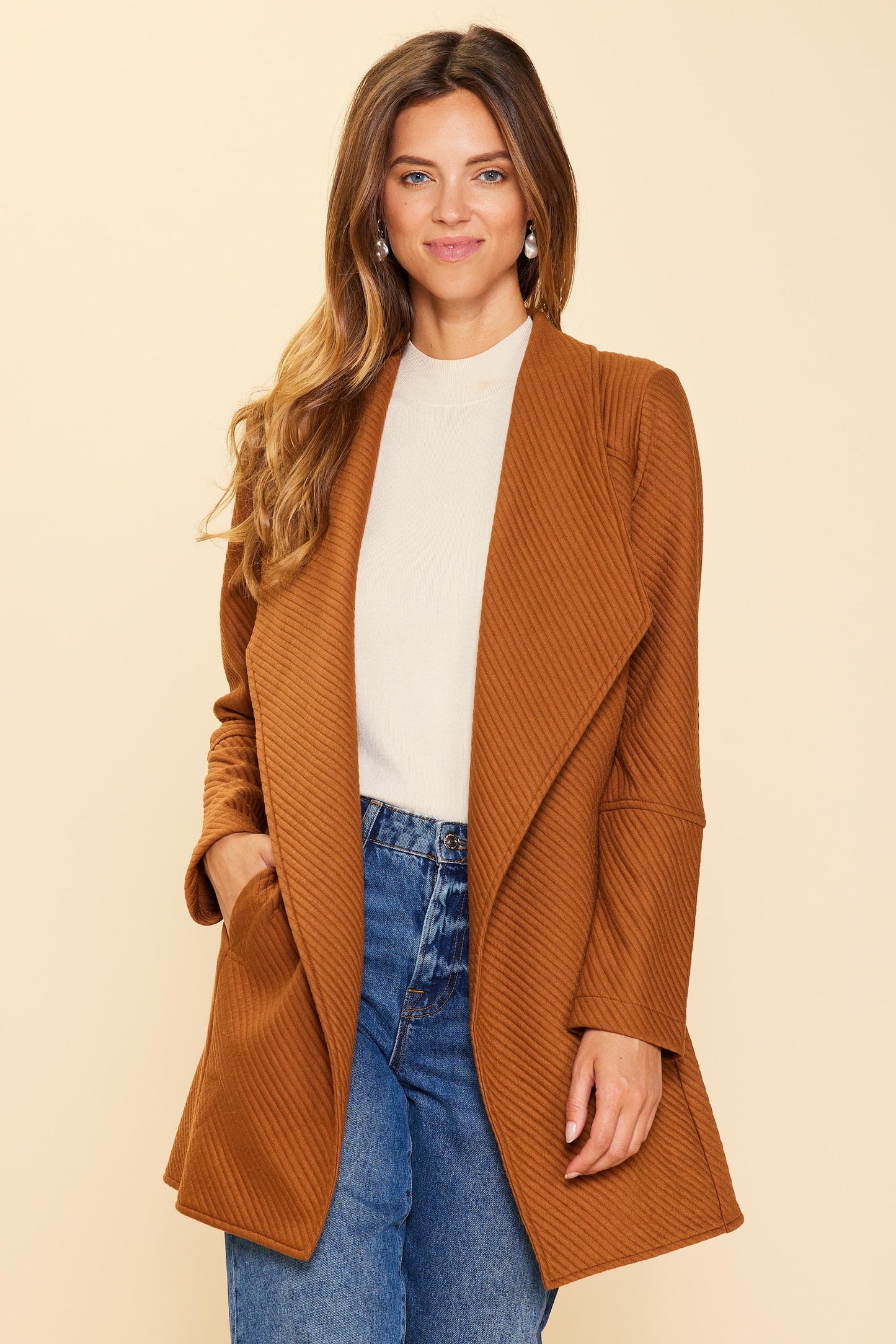 Camel Quilted Cardigan