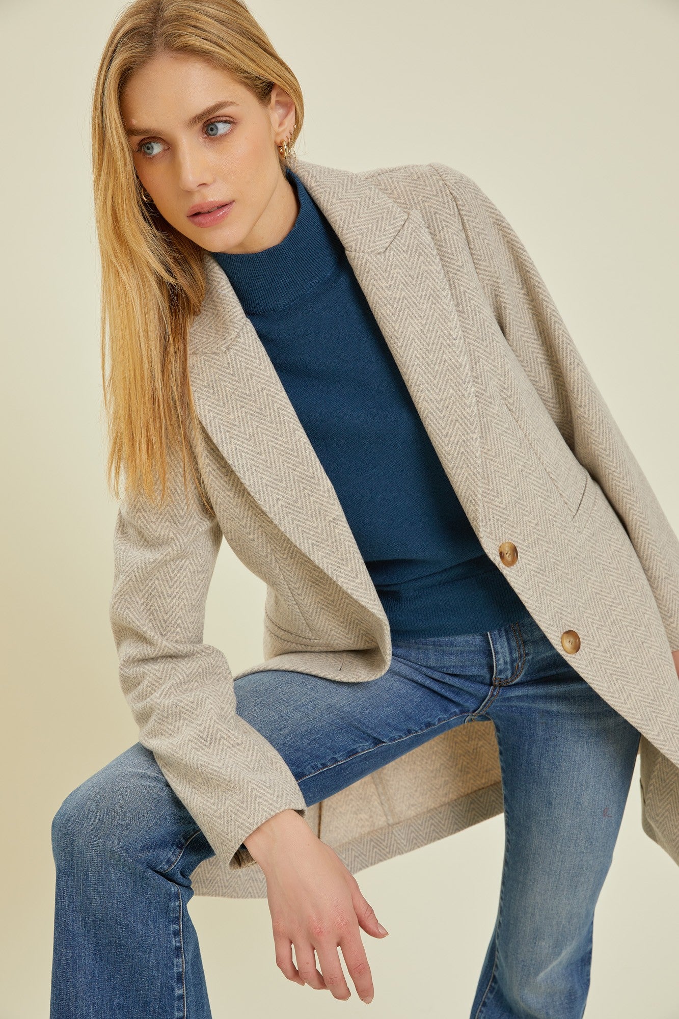 Herringbone Double Button Coat