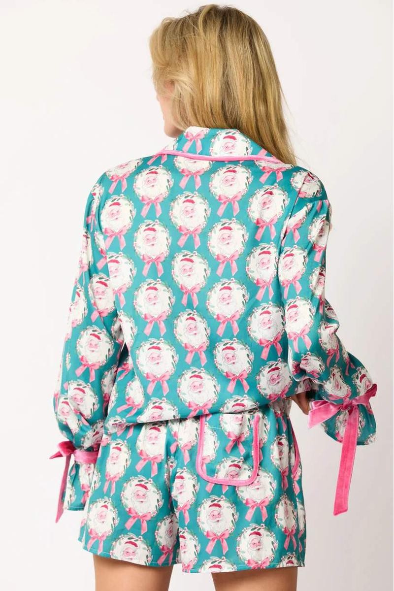 Teal Santa PJ Top - FINAL SALE