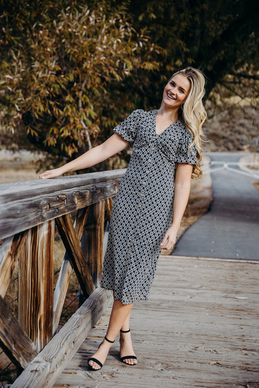 Black/White Floral Midi Dress - FINAL SALE