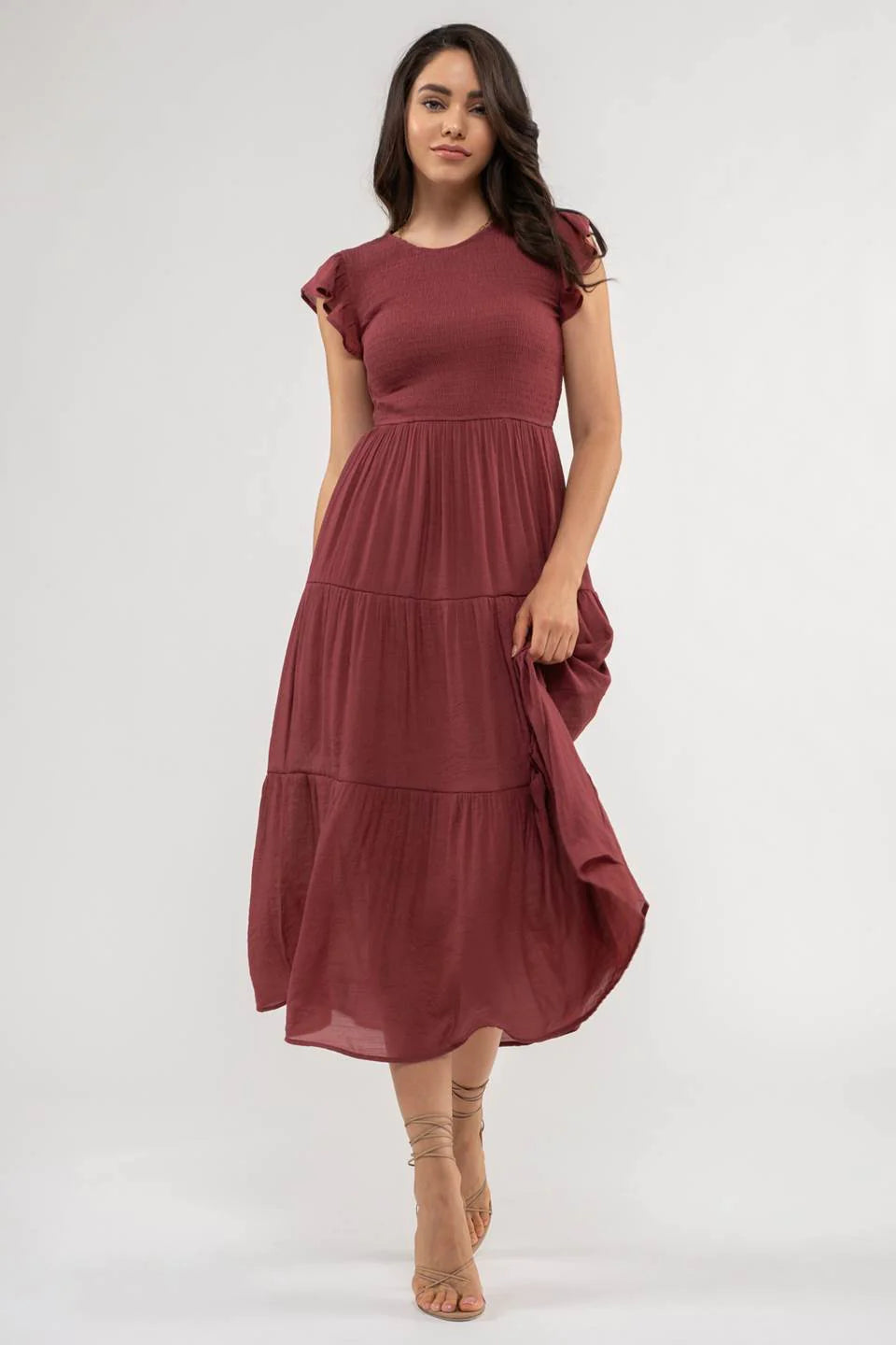 Raspberry Smocked Midi Dress