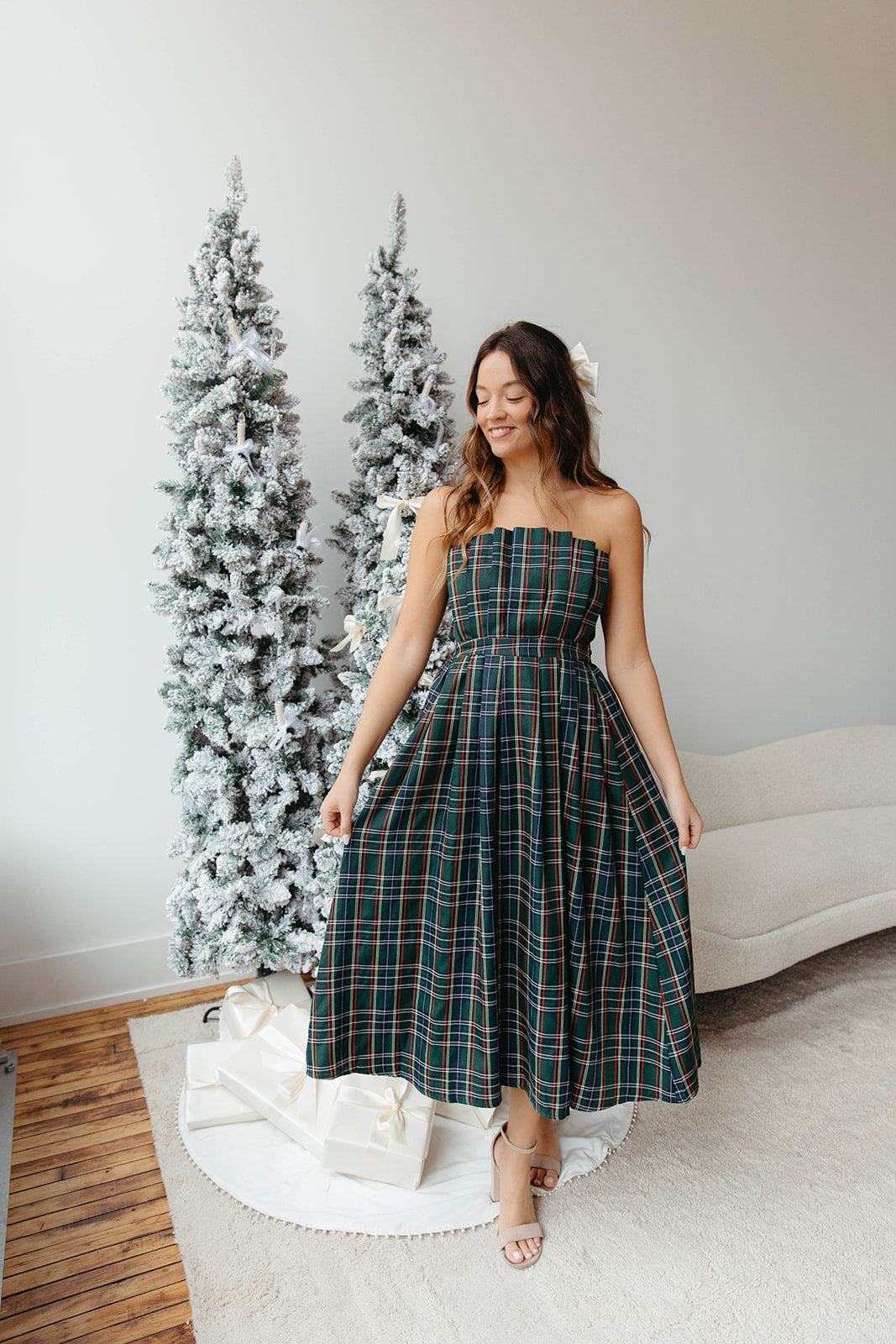 Green Plaid Pleated Midi Dress - FINAL SALE