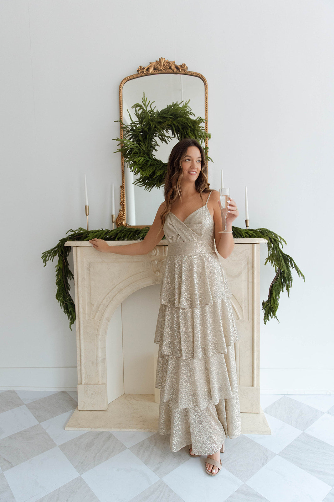 Gold Tiered Maxi Dress