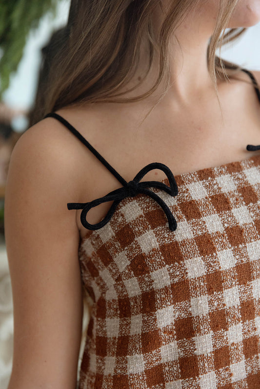 Velvet Bow Trim Tweed Mini Dress - FINAL SALE