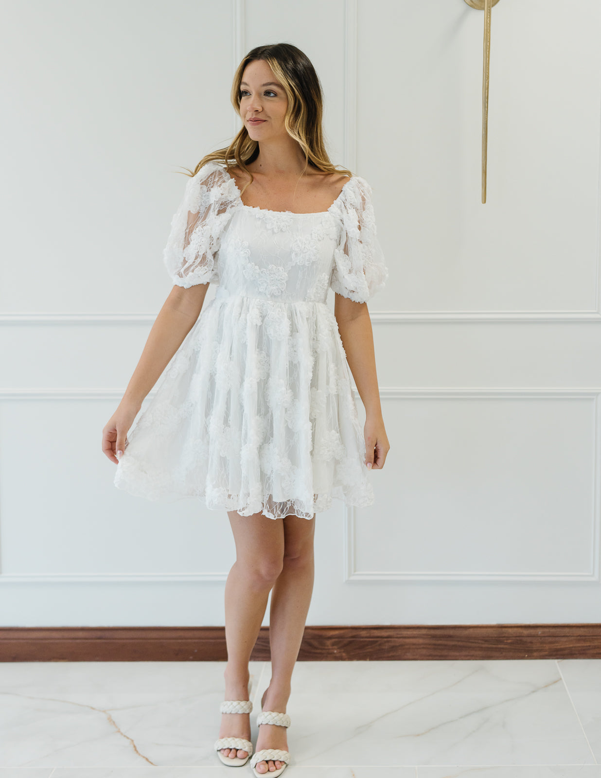 White Floral Appliqué Dress