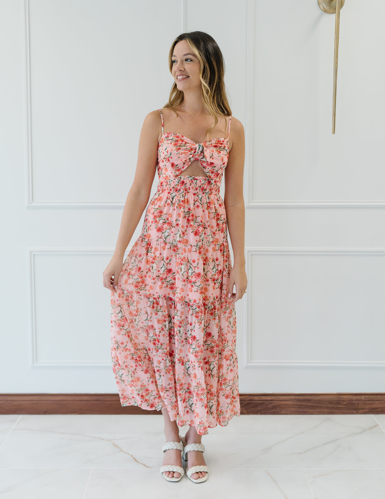 Coral Floral Cutout Dress