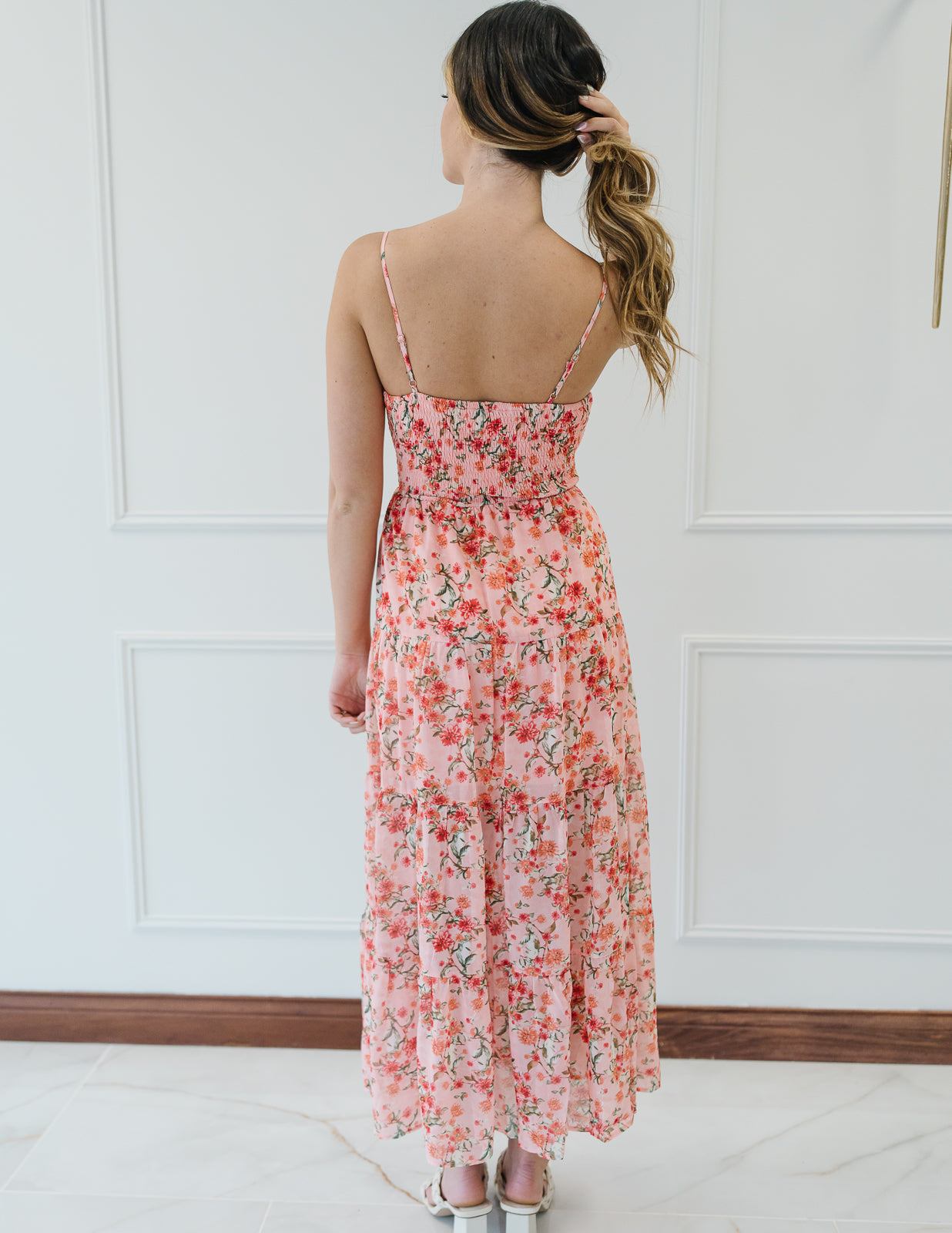 Coral Floral Cutout Dress