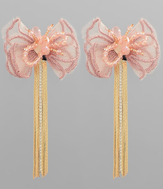 Embroidery Lace Flower Drop Earrings - Pink - FINAL SALE