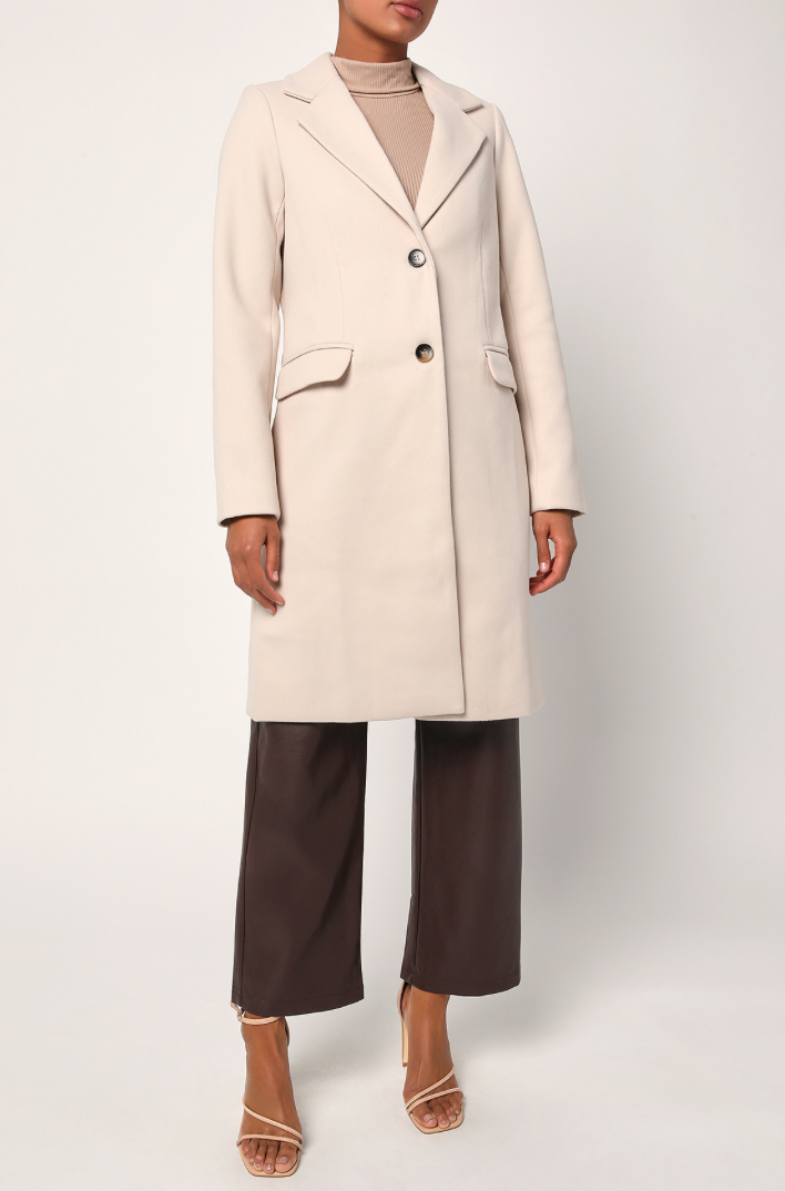 Cream Long Pea Coat Salt Wilde