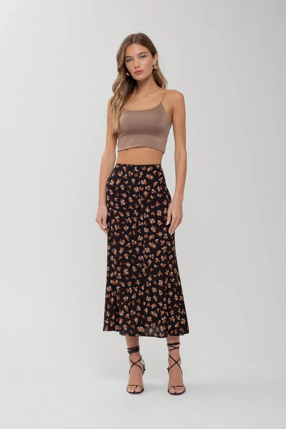 Black Floral Button Front Skirt - FINAL SALE