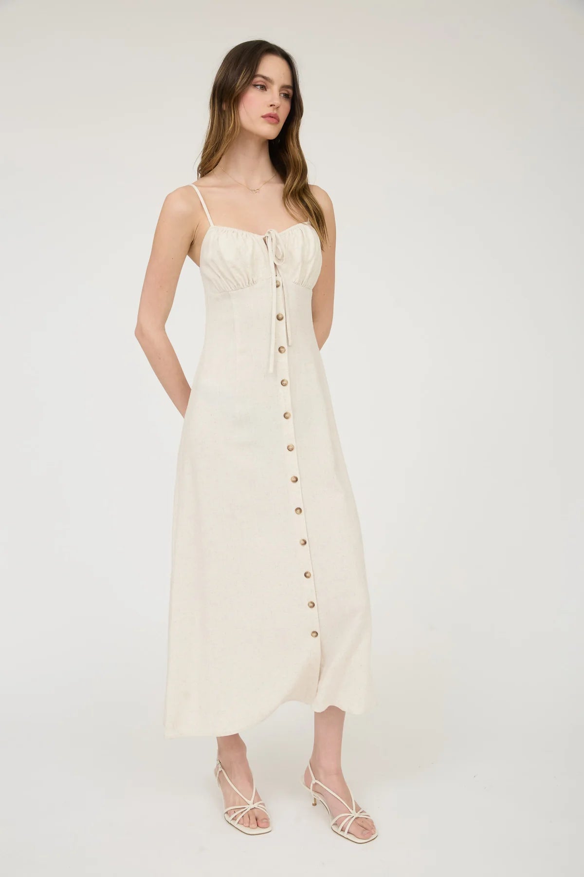 Oatmeal Linen Midi Dress