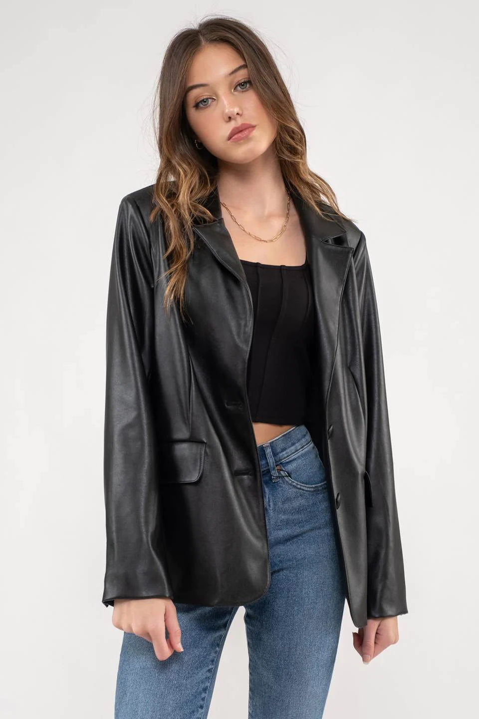 Faux Leather Blazer