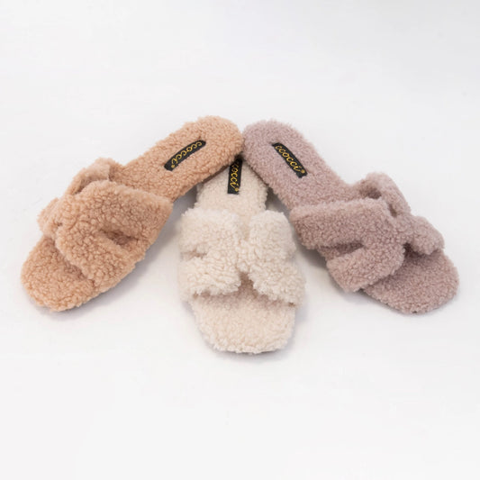 Mauve Fur H-Shaped Slide - FINAL SALE