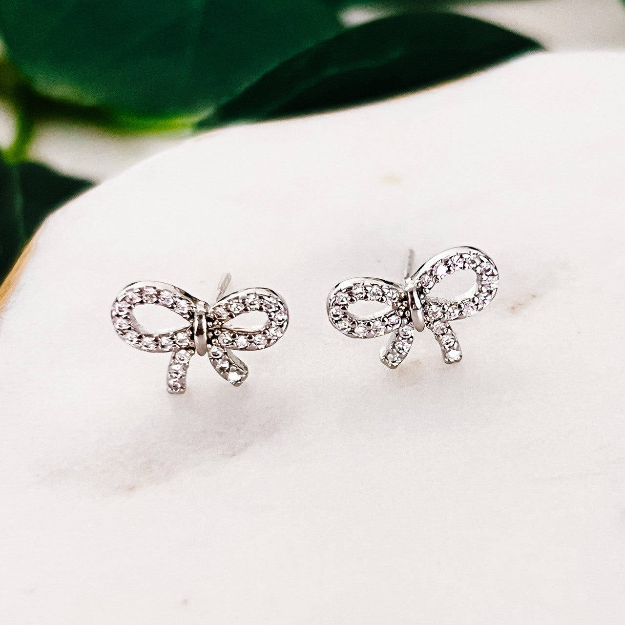 Silver CZ Bow Stud Earrings
