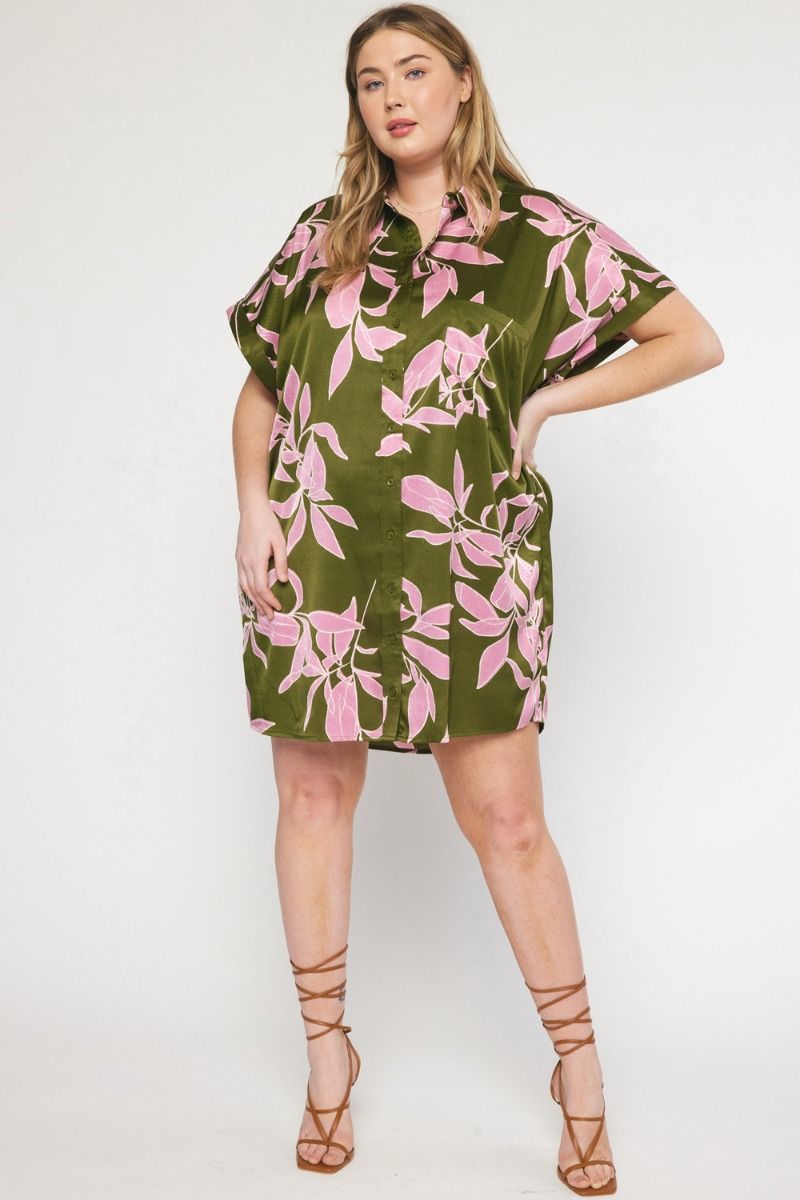 Olive/Pink Shirt Dress