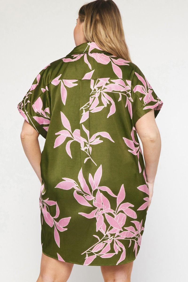 Olive/Pink Shirt Dress