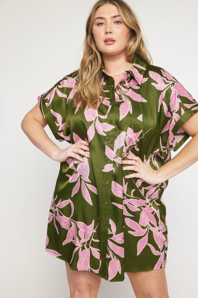 Olive/Pink Shirt Dress