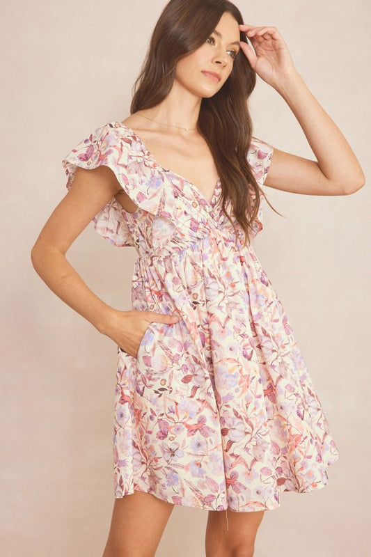 Mauve Floral Mini Dress - FINAL SALE