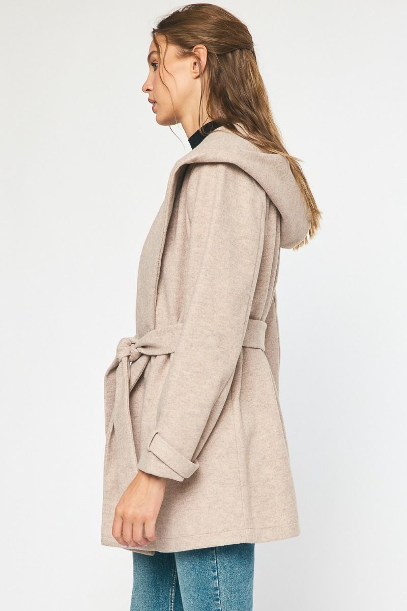 Beige Front Tie Coat