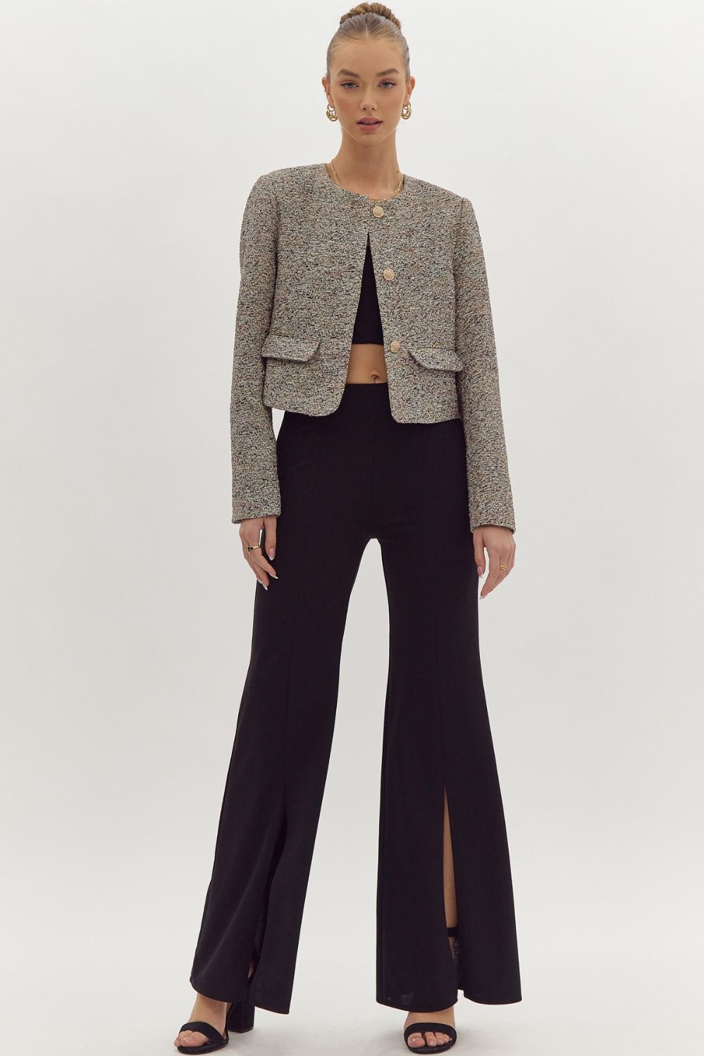 Black Tweed Cropped Blazer - FINAL SIZE