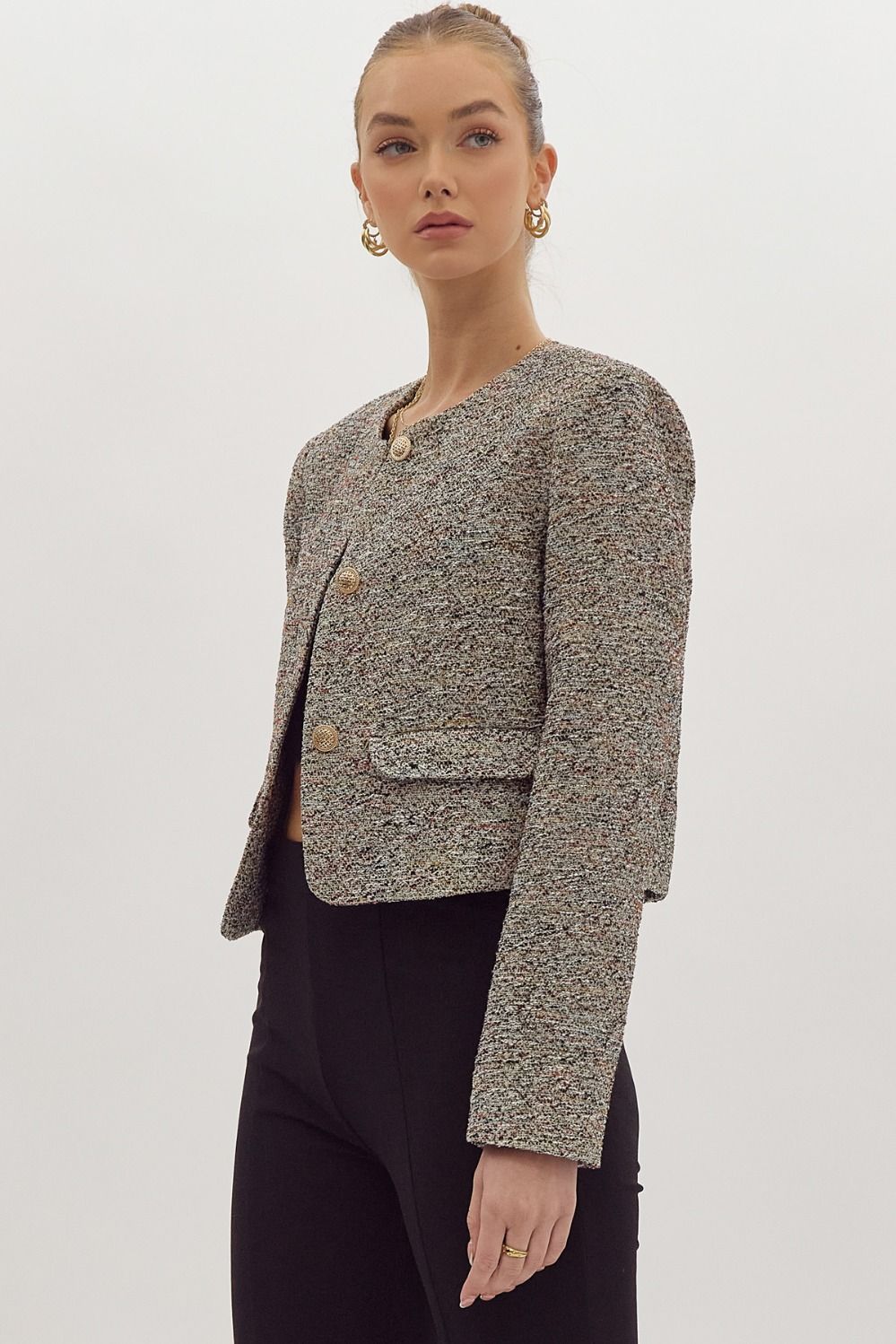 Black Tweed Cropped Blazer - FINAL SIZE