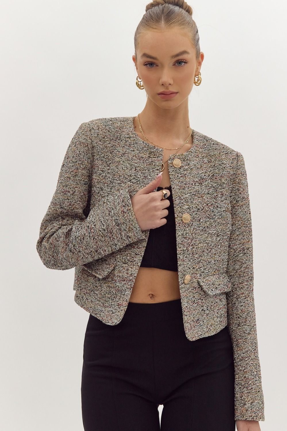 Black Tweed Cropped Blazer - FINAL SIZE