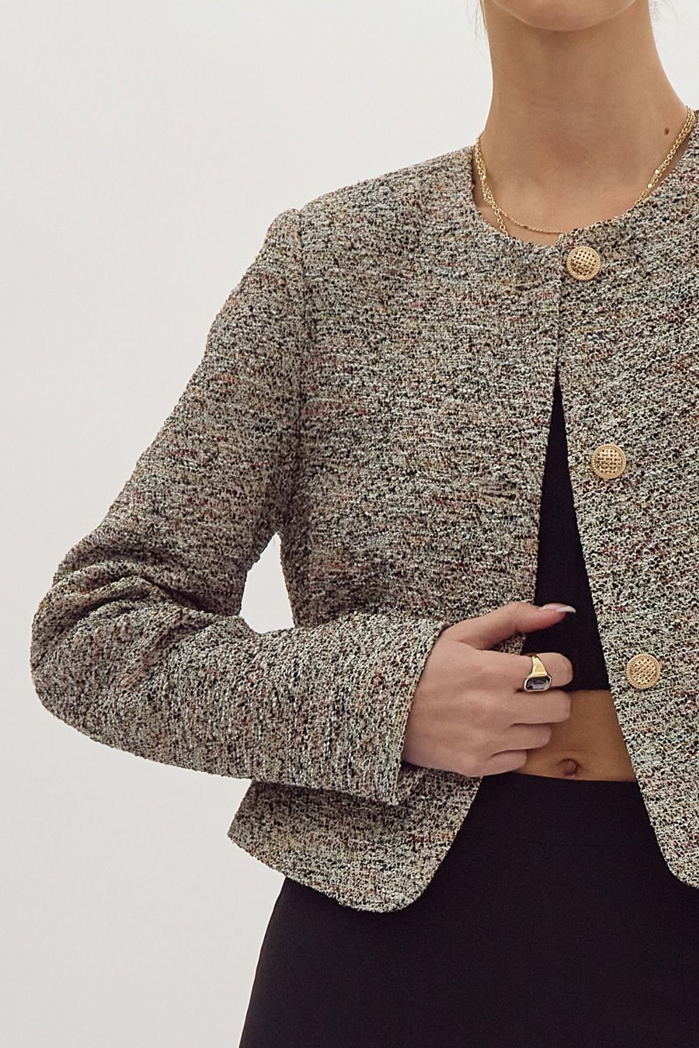 Black Tweed Cropped Blazer - FINAL SIZE