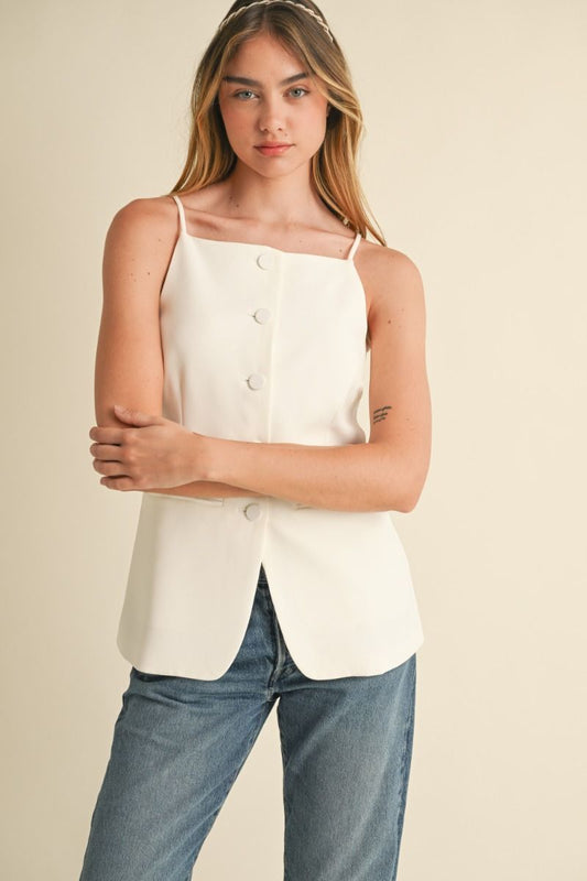White Button Down Vest