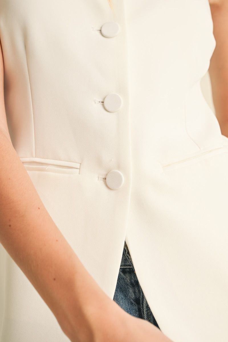 White Button Down Vest