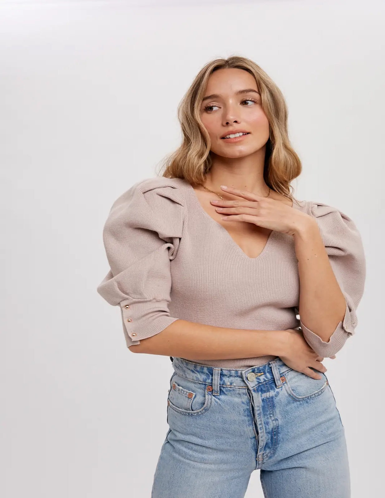 Stone Puff Sleeve Sweater