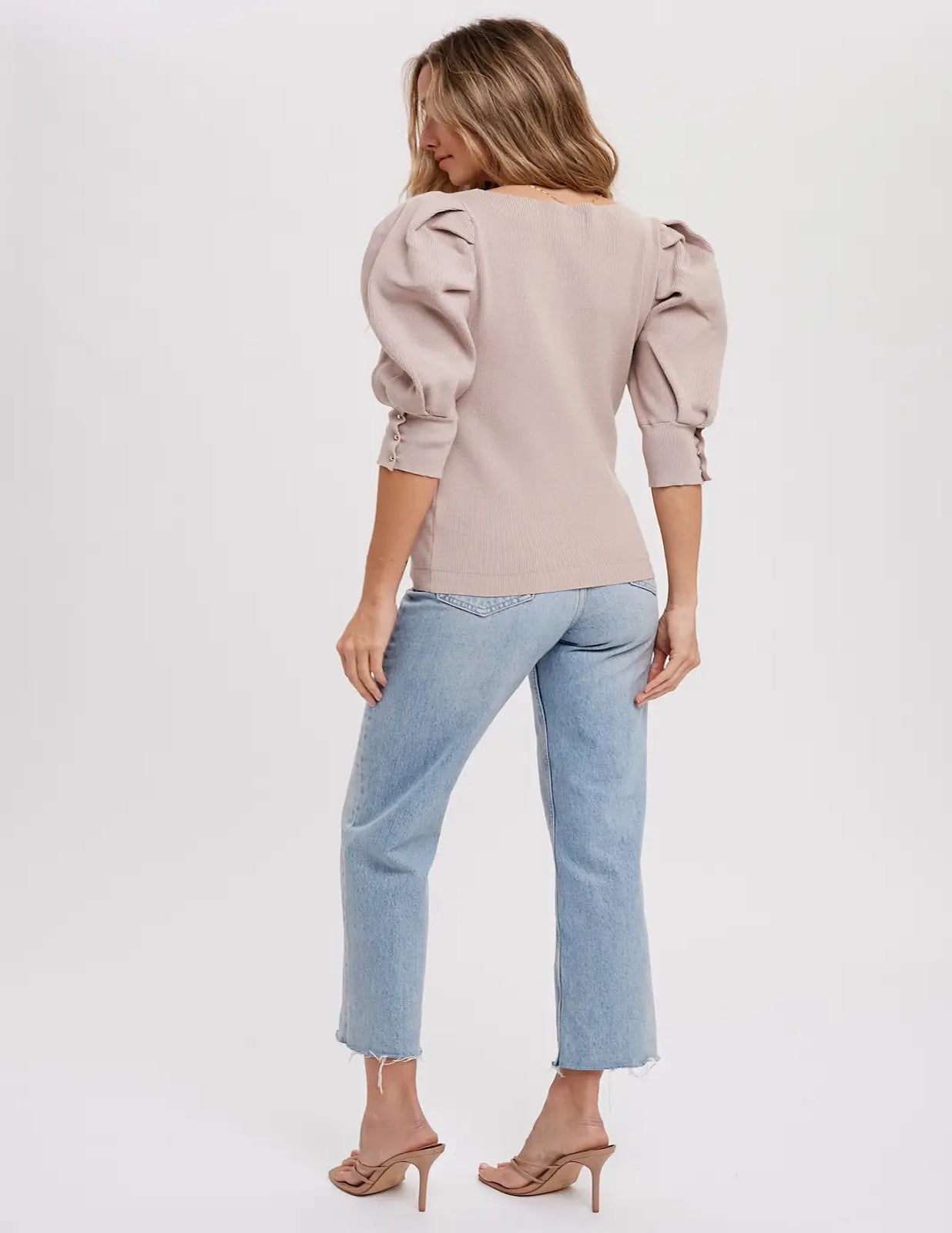 Stone Puff Sleeve Sweater
