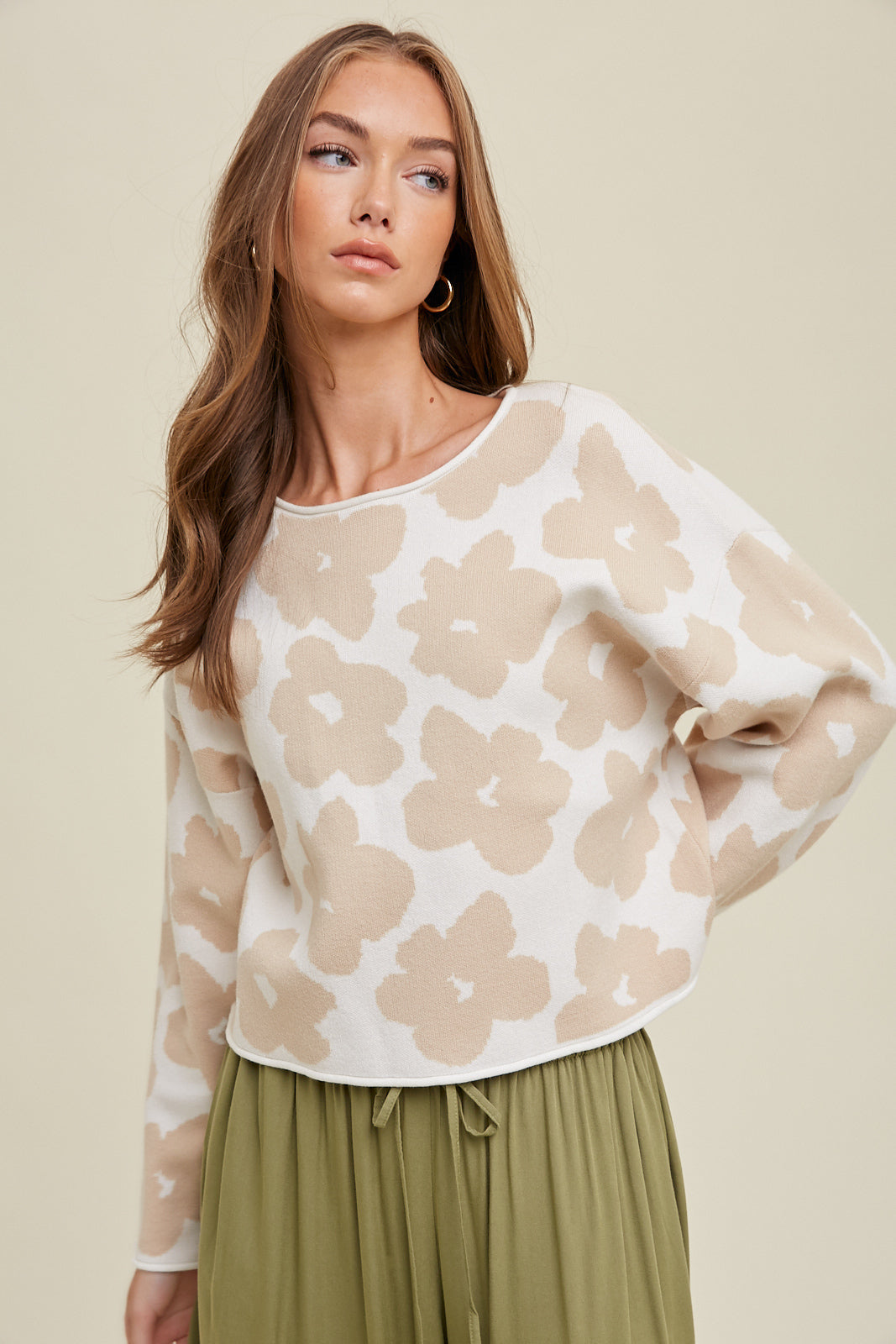 Taupe Flower Sweater