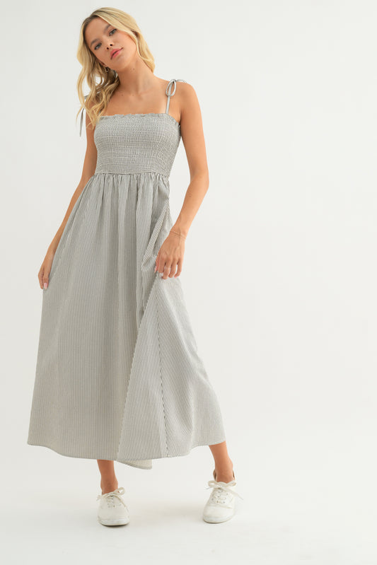 Ecru Striped Maxi Dress