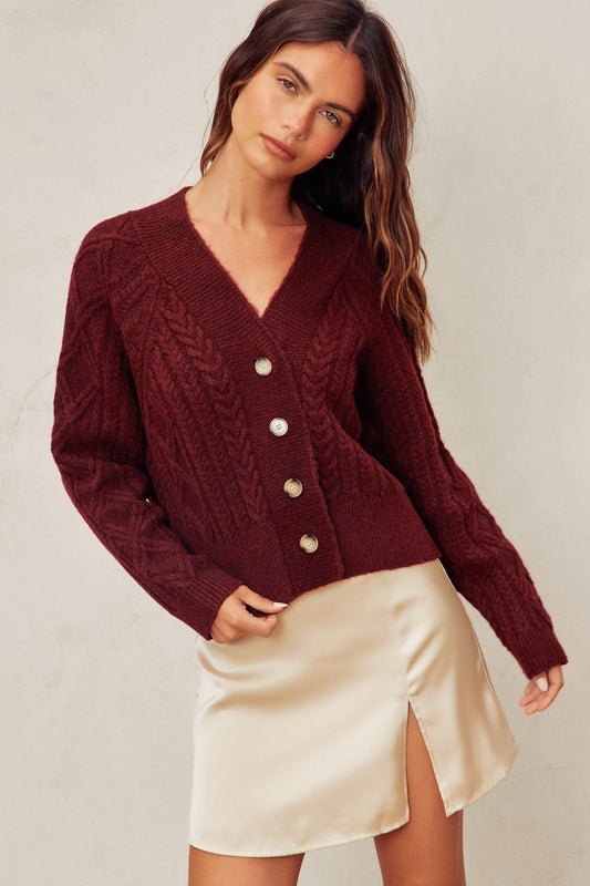 Rosewood Cable Knit Cardigan