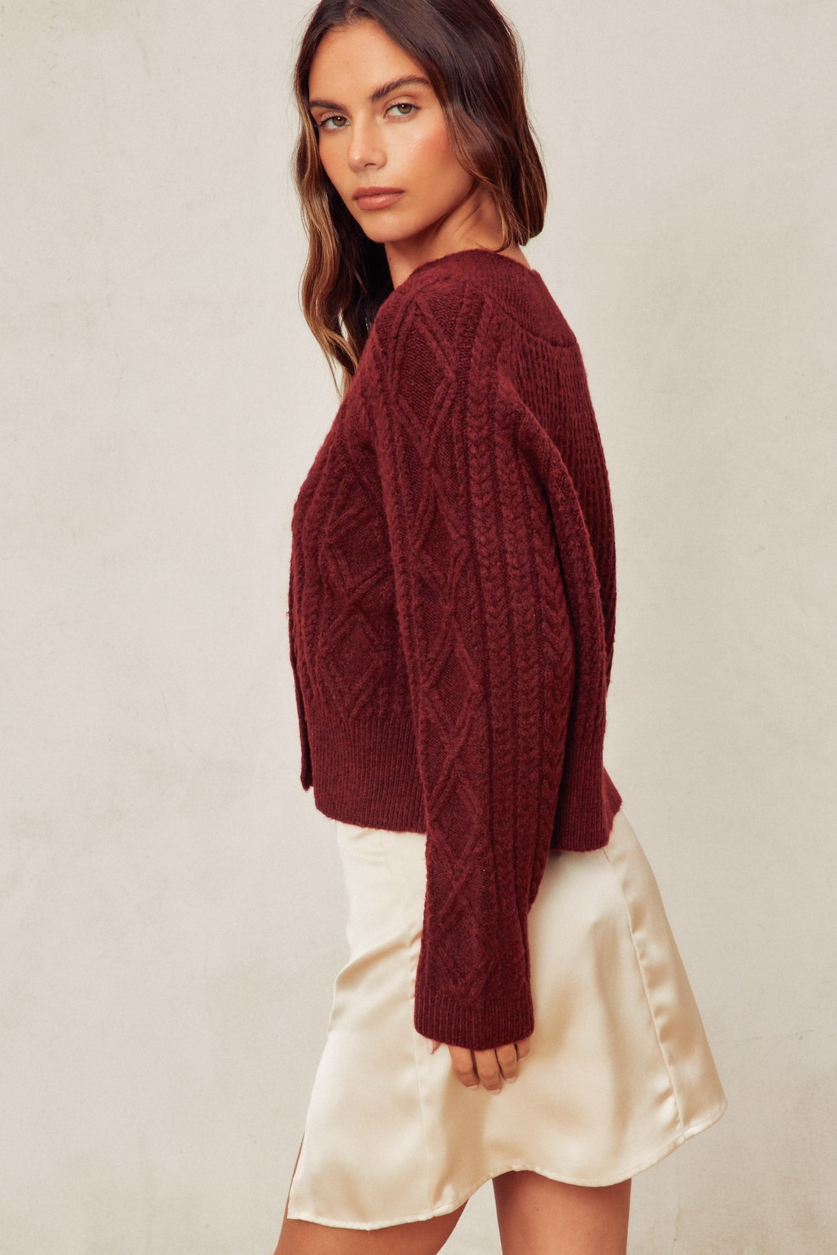 Rosewood Cable Knit Cardigan