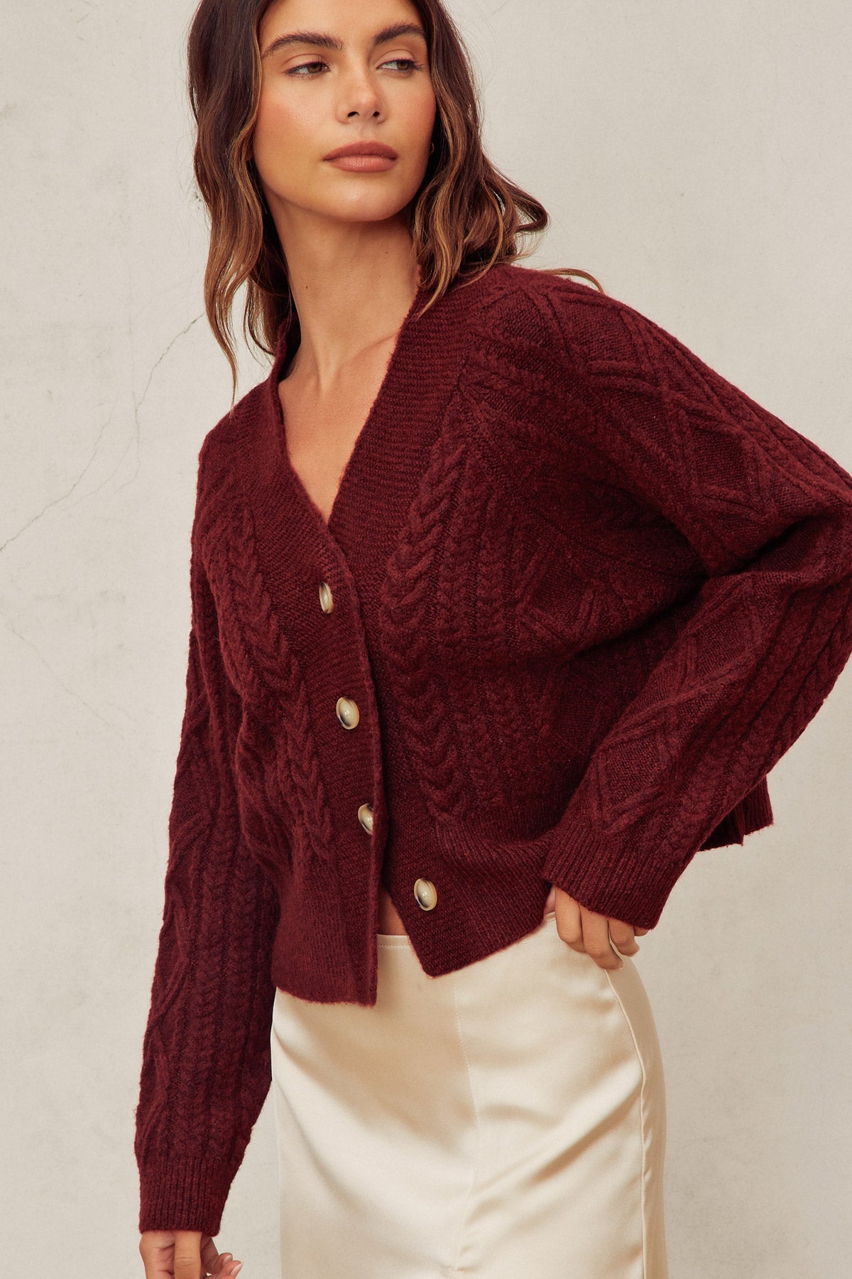 Rosewood Cable Knit Cardigan