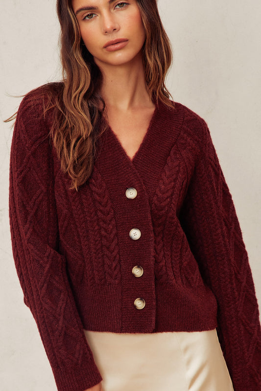 Rosewood Cable Knit Cardigan