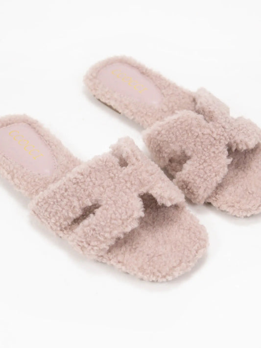 Mauve Fur H-Shaped Slide - FINAL SALE