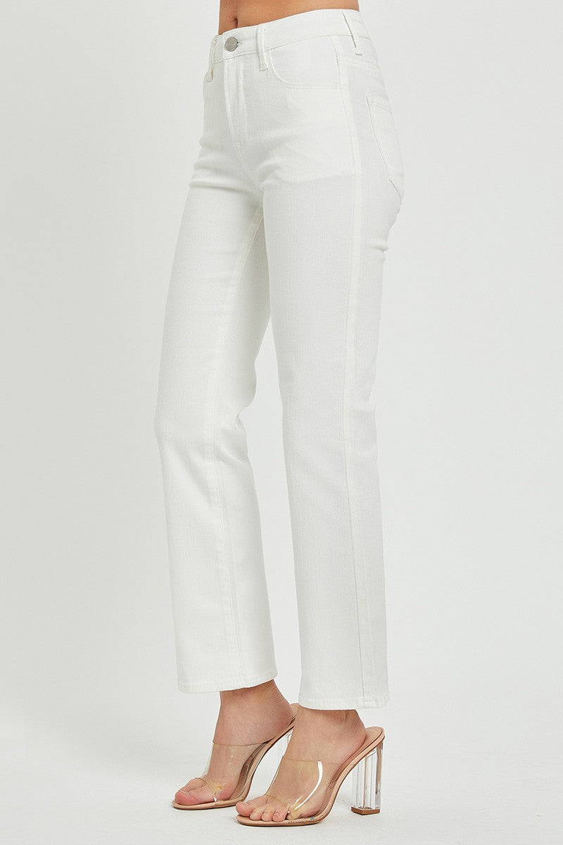 Risen White Mid Rise Ankle Bootcut Jeans