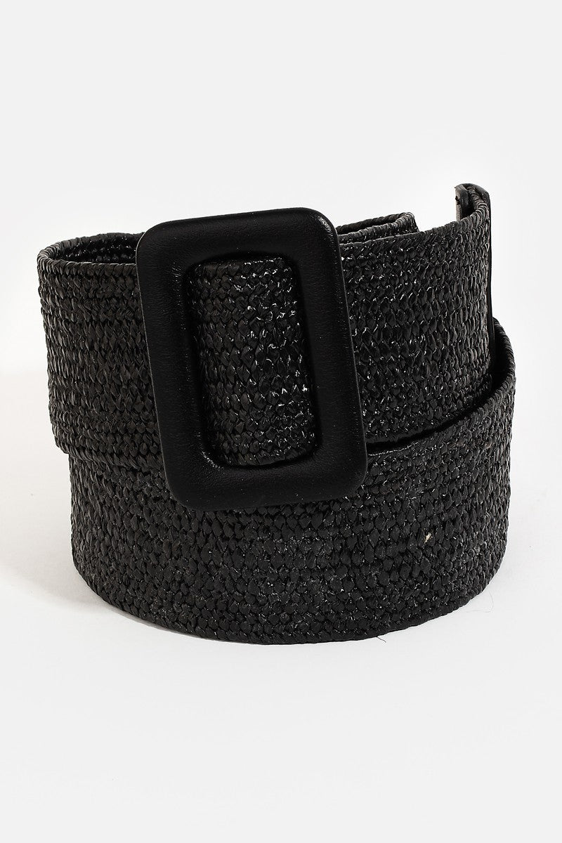 Rectangle Buckle Straw Braided Belt