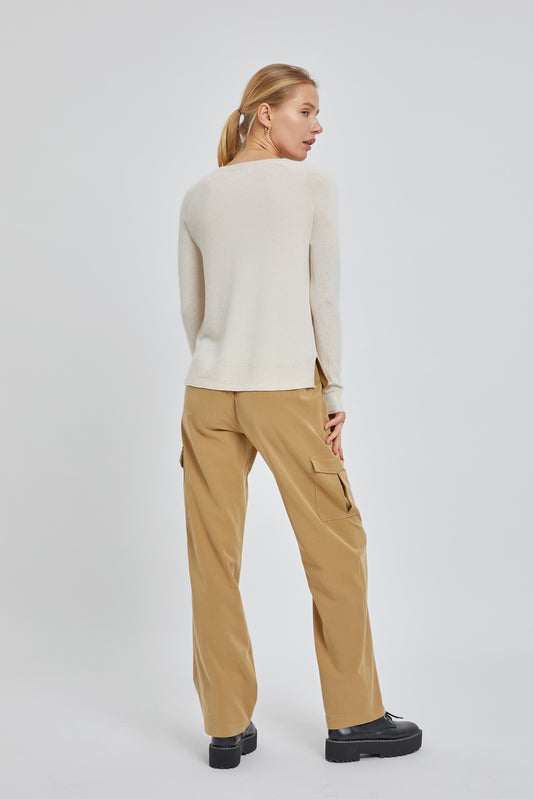 Oatmeal Side Slit Sweater