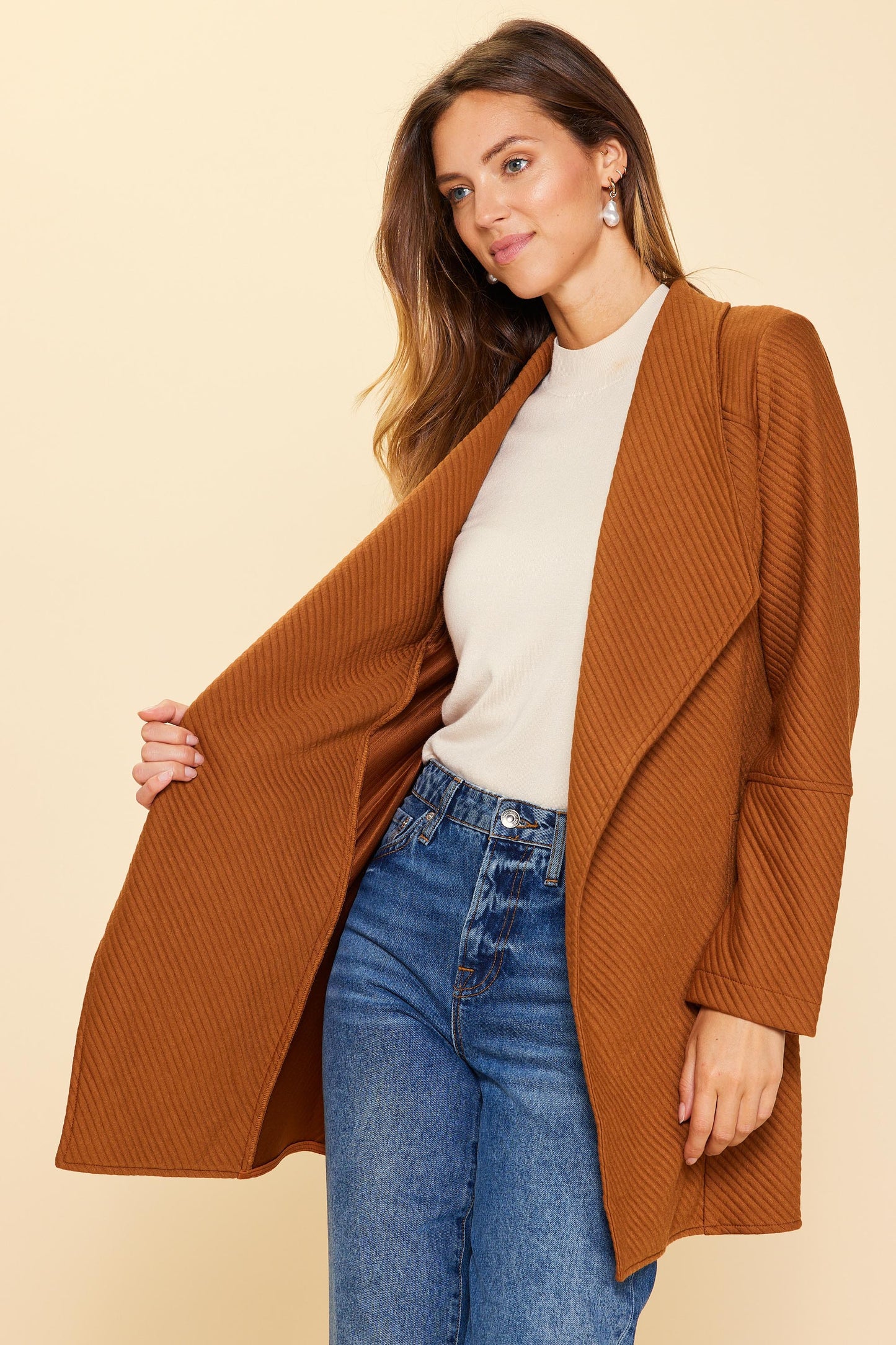 Camel Quilted Cardigan