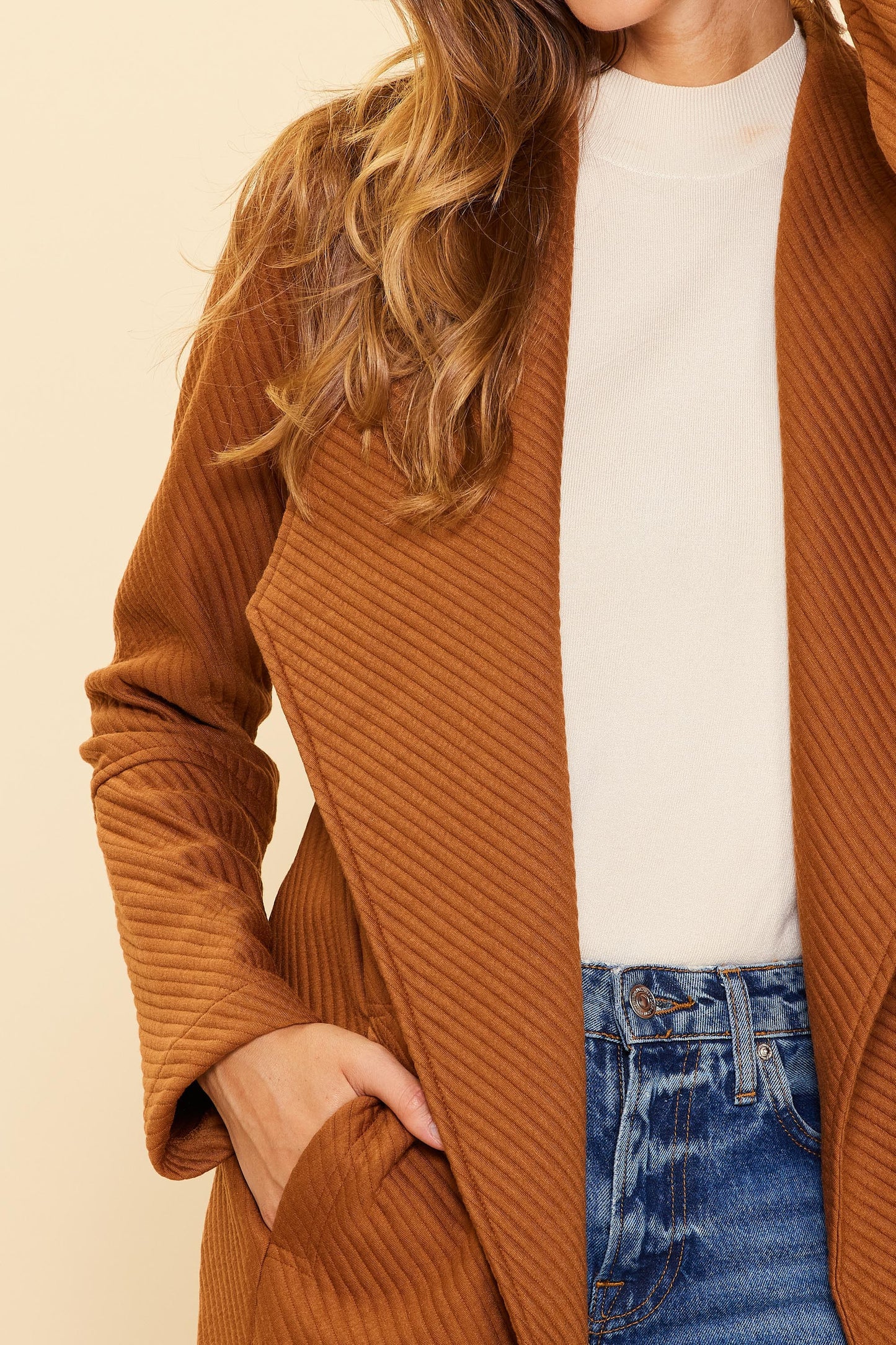 Camel Quilted Cardigan
