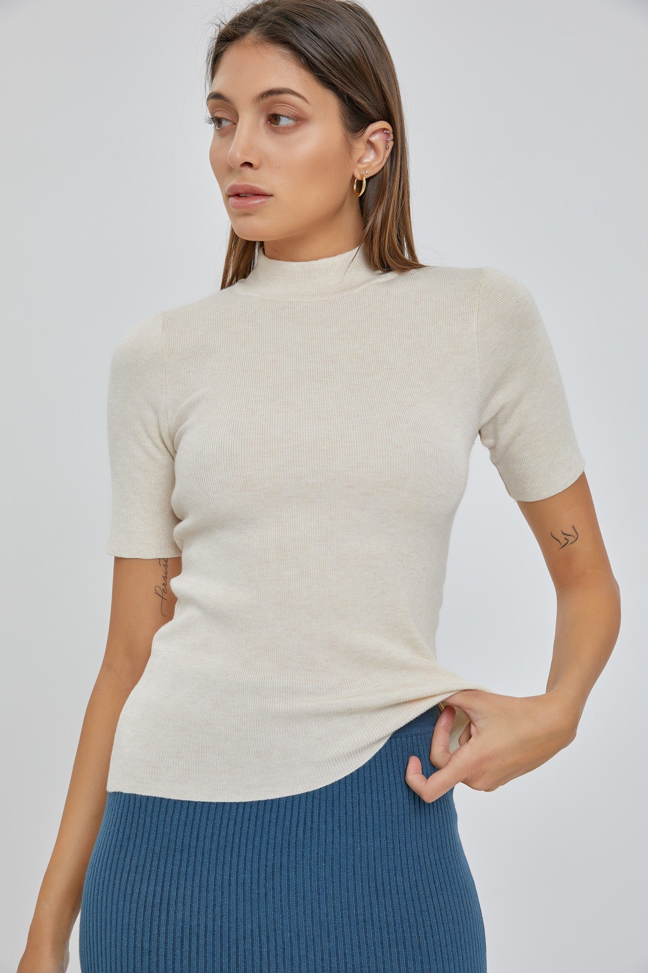 Oatmeal Short Sleeve Sweater
