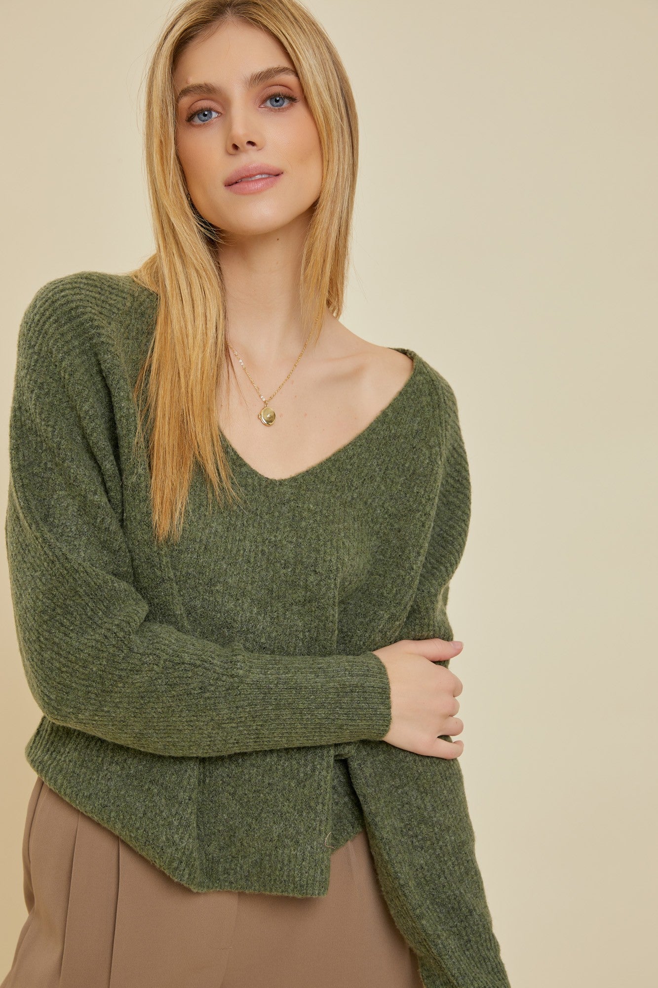 Olive V Neck Sweater