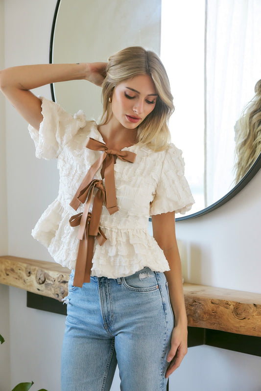 Vanilla Peplum Bow Blouse